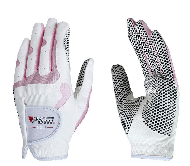 PGM Women's Golf Glove One Pair, Improved Grip System, Cool and Comfortable (White Pink, L) - Image 1
